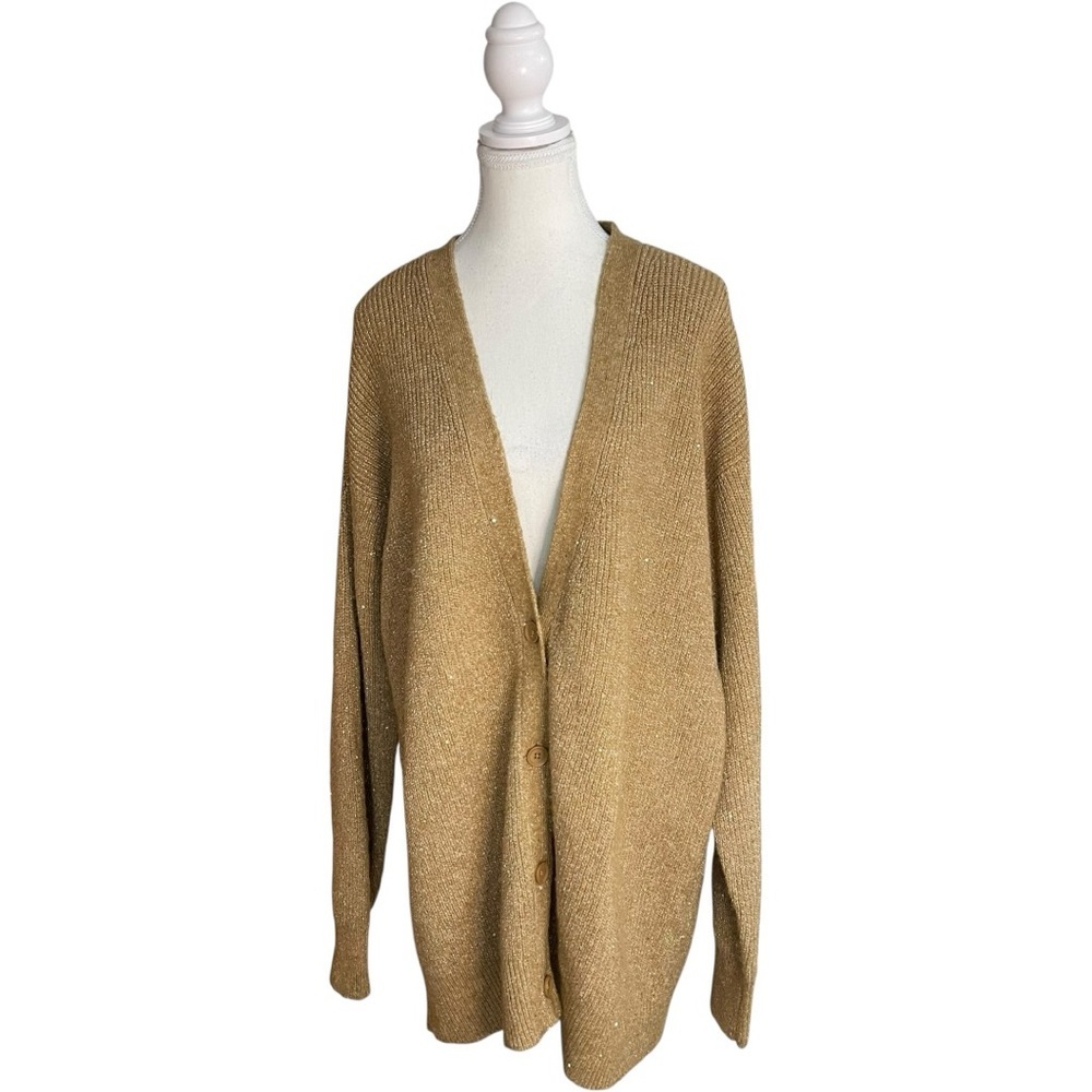 INC International Concepts Metallic V-Neck Cardigan Gold